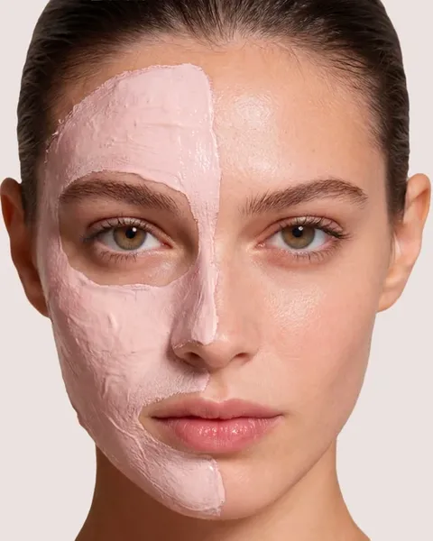 Application du Masque aux fraises Simone Mahler sur la moitié du visage